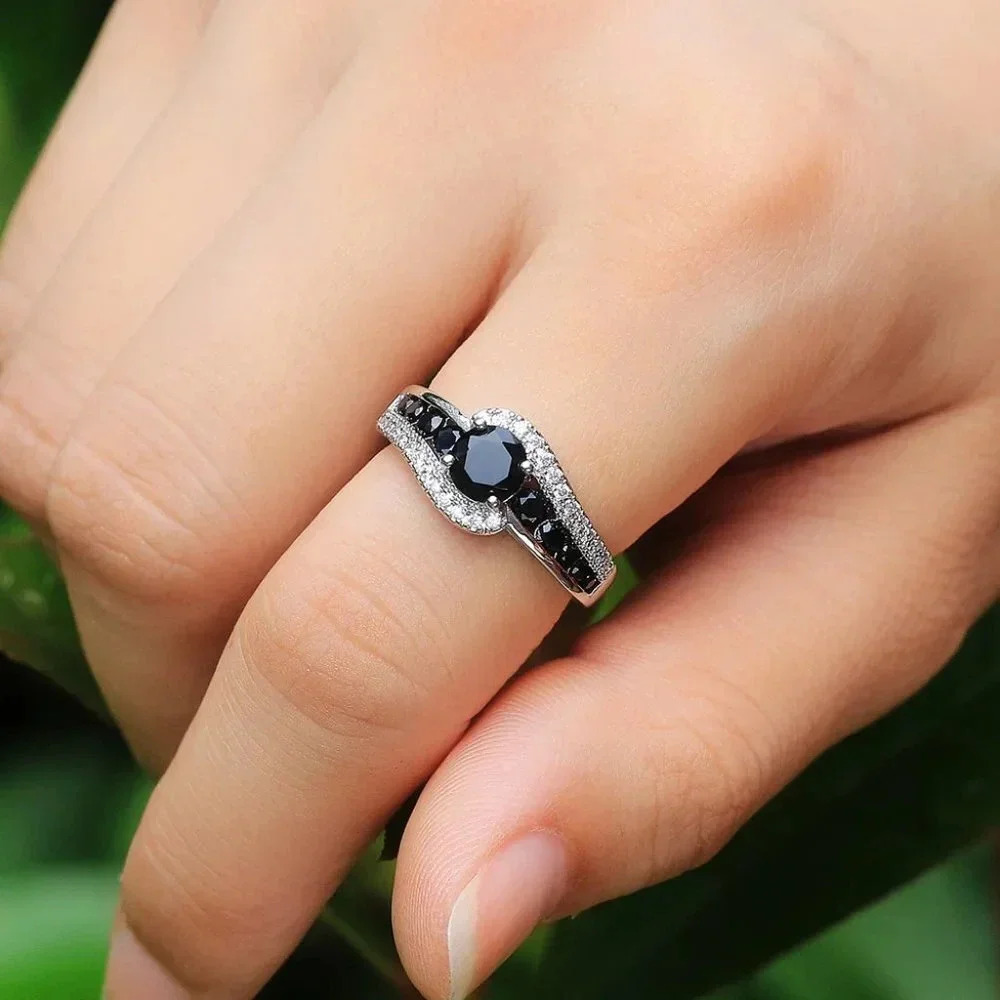 NEW 925 Sterling Silver Black & White Diamond Ring